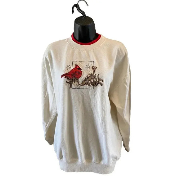 M&C Sportswear Sweaters - Vintage Top Stitch Sweater Size Large Womens Snow Red Cardinal M&C Sportswear